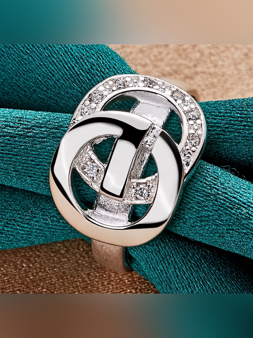 Italian Luxury Jewelry 925 Sterling Silver Elegant Statement Ring Size 8